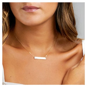 18K Yellow Gold Name Bar Necklace, Personalized Necklace, Name necklace, Custom Engraved, Best gift for Women, Girlfriend, Mother Gift Idea