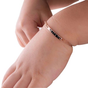 Engraved 18K Rose Gold Baby Bracelet - Personalized Sterling Silver