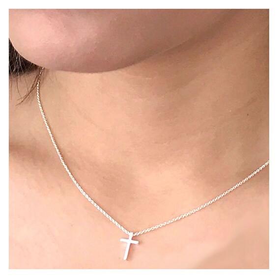 Tiny Cross Necklace Silver Cross 