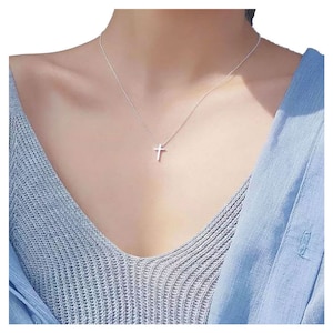 Sterling Silver Tiny Cross Necklace: Minimalist Pendant, 16&quot; Chain