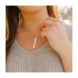 18K Gold Name Bar Necklace: Personalized Sterling Silver Engraved Pendant