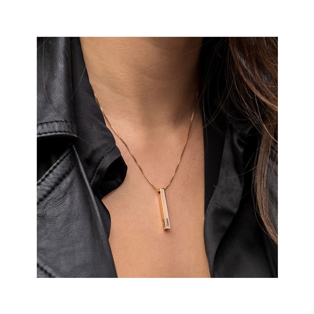 Bar Necklace for Women 18K Rose Gold 3D Bar Necklace 4 Sided