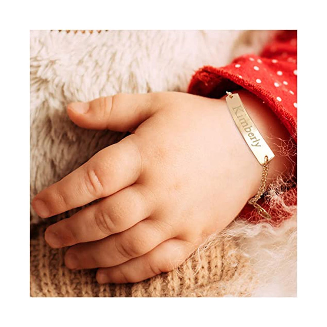 18K Gold Baby Name Bracelet Custom Child ID Bracelet Toddler Name