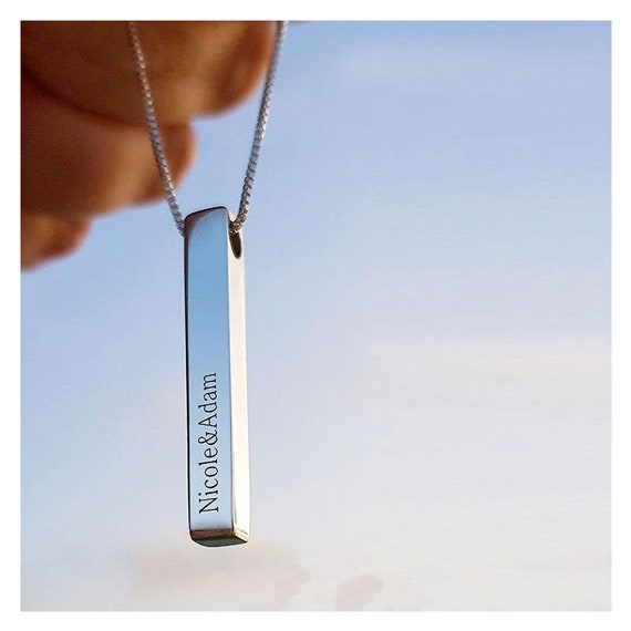 3d engraved cheap bar necklace