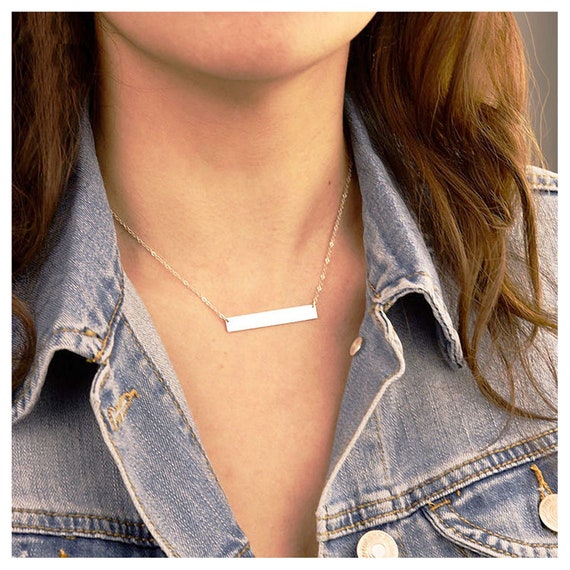 Buy 18K White Gold Bar Necklace Initial Bar Nameplate Bar Name