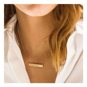 Engraved 18K Gold Bar Necklace: Personalized Sterling Silver Nameplate