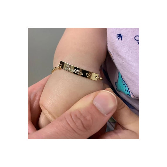 10K Yellow Gold Baby ID Bracelet Kids Childrens Cuban Link Bracelet 6