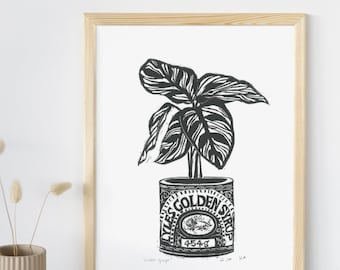 Golden Syrup Lino Print: Kitchen Plant Art (Digital Download)