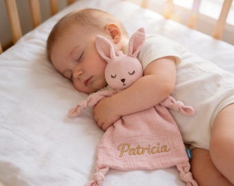 Personalized Muslin Baby Lovey - Custom Name Security Blanket - Boho Safari Nursery Gift - Lion Koala Elephant Bear Bunny Snuggler - Newborn