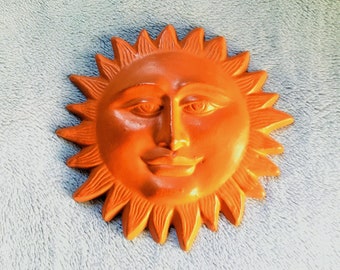 Earthen Clay Sun Face Statue Wall Decor Hanging Large 
