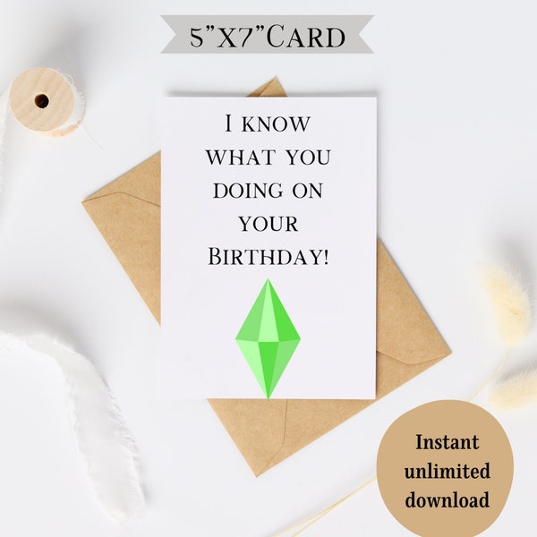 Birthday Card for Sims4 lovers , funny card to your loved ones who loves gaming. perfect gift to her or him. Unlimited download