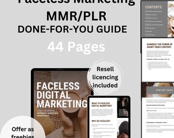 Faceless digital marketing eBook template, with Master Resell Rights and PLR , passive income, Done for you , faceless entrepreneur vault