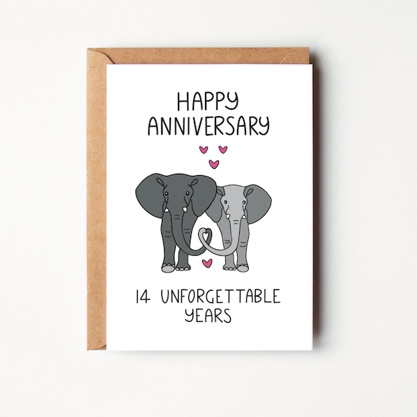 Ivory anniversary card | 14th anniversary card |14 year anniversary card for husband or wife