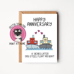 Tarjeta descargable al instante para el 11.º aniversario de bodas / Archivo digital de feliz aniversario de acero / Tarjeta para el 11.º aniversario para esposo o esposa