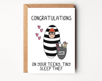 Funny new baby card for baby boy or baby girl | New baby congratulations card | Sleep thief | Funny card for new parents