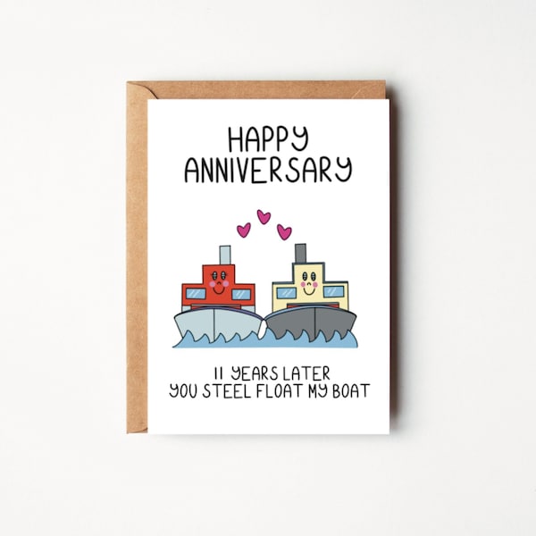 Steel anniversary card | 11th anniversary card 11 year anniversary card for husband or wife