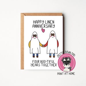 Tarjeta de 4º aniversario de boda descargable instantánea / Archivo digital de feliz aniversario de lino / Tarjeta del 4º aniversario para marido o esposa