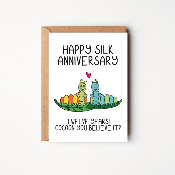Silk wedding anniversary card | 12th anniversary card | 12 year anniversary card for husband or wife | Twelve years married