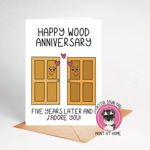 Direct downloadbare kaart 5e huwelijksverjaardag | Digitaal bestand Happy Wood-verjaardag | Kaart 5e verjaardag voor man of vrouw
