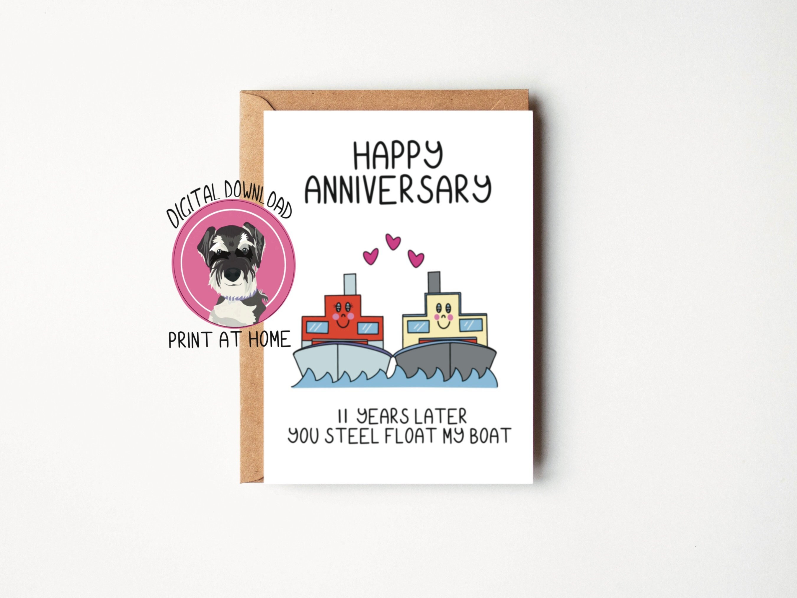 Tarjeta descargable al instante para el 11.º aniversario de bodas / Archivo digital de feliz aniversario de acero / Tarjeta para el 11.º aniversario para esposo o esposa