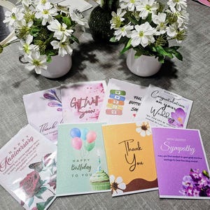 GRATIS VERZENDING BIJ 8 verschillende wenskaarten. verjaardag, beterschap, medeleven, gefeliciteerd bruiloft, jubileum, bedankt, voel je beter