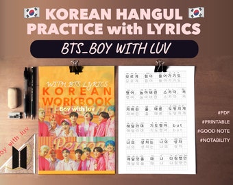 writing in korean practice Korean Practice with BTS lyrics of "Boy with luv", Hangul Practice, Korean writing Printable file,Language learning worksheet,Boy with luv