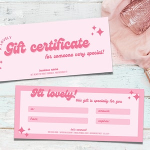 Modèle de certificat cadeau rose rétro, modèle de bon rose, certificat cadeau girly, modèle de bon cadeau, chèques cadeaux rose - rose rétro