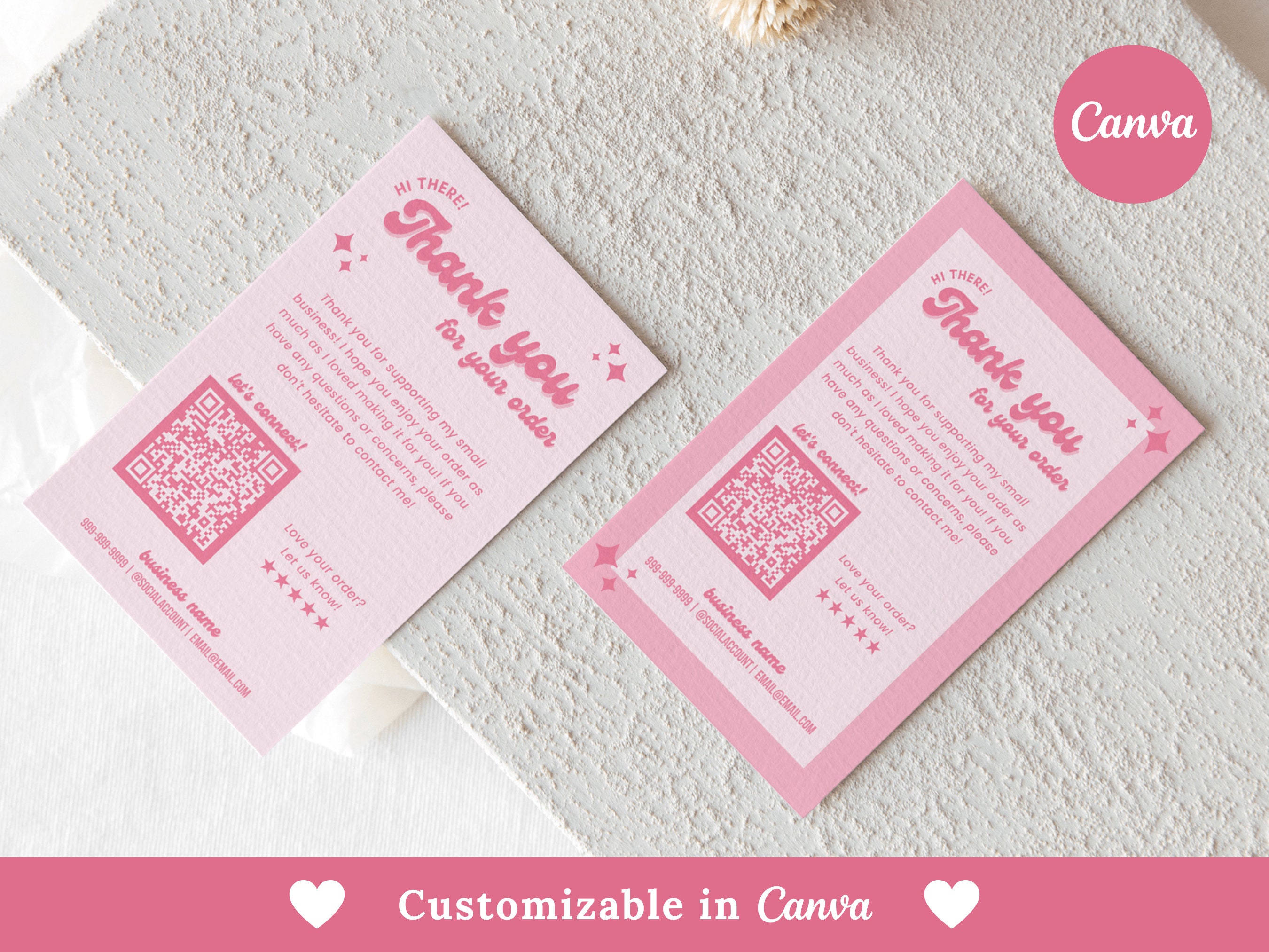 Retro Pink Thank You Card Template With QR Code (canva Editable ...