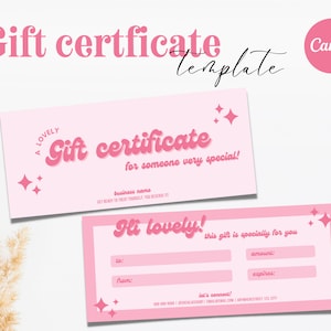 Pink retro gift certificate template, voucher template pink, girly gift certificate, gift voucher template, pink gift vouchers - retro pink
