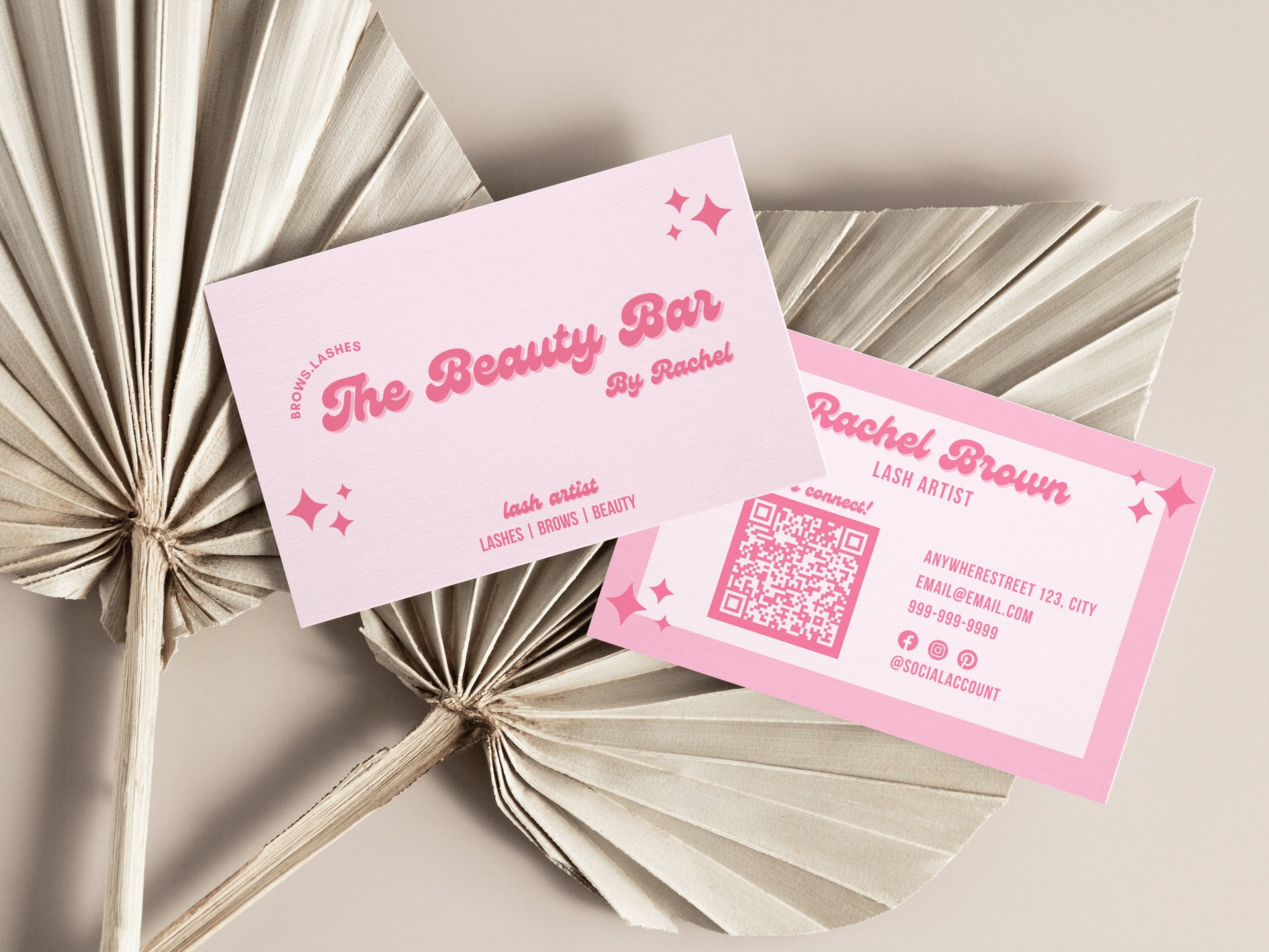 Retro pink business card template, QR Code Business Card, Scannable Card, unique retro business card, Canva template - Retro Pink