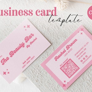Modèle de carte de visite rose rétro, carte de visite QR Code, carte scannable, carte de visite rétro unique, modèle Canva - rose rétro