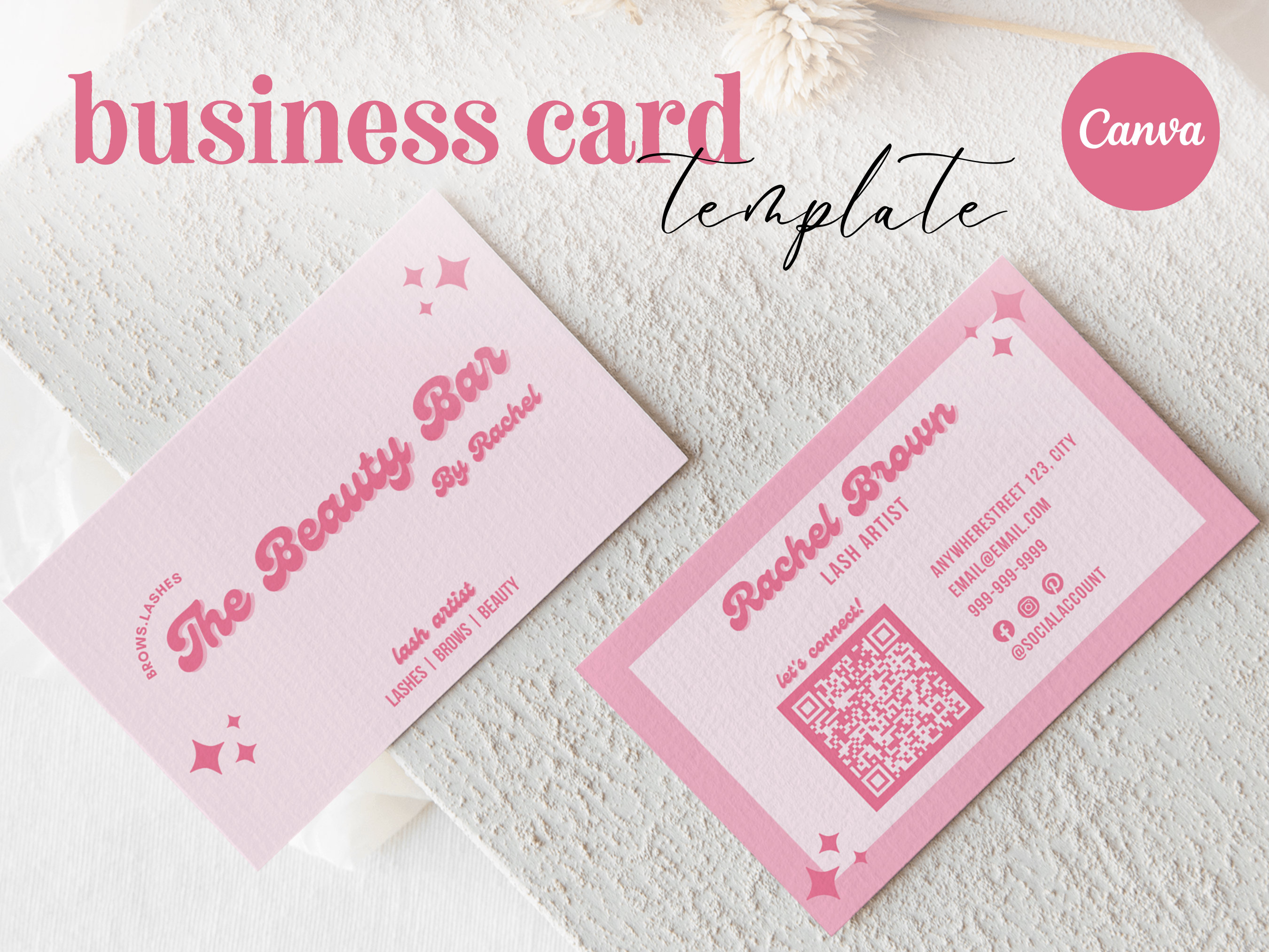 Retro Pink Business Card Template QR Code Business Card Scannable Card Unique Retro Business Card Canva Template Retro Pink Etsy