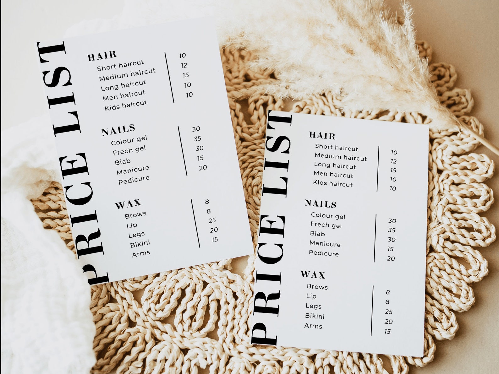 Minimal Price List Template, Modern Price List Template, Salon Service