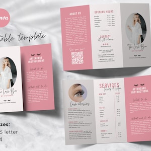 Trifold price list template brochure perfect for any lash artist or lash business | Brochure price list, pricing list, price folder, trifold