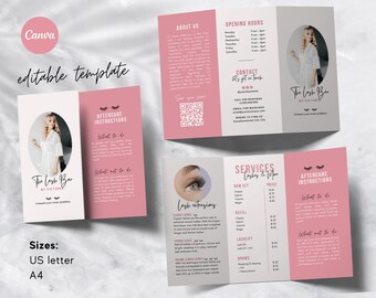 Lash Artist Price List Trifold Brochure Template | Pink Girly Design (Canva Editable, Digital Download)