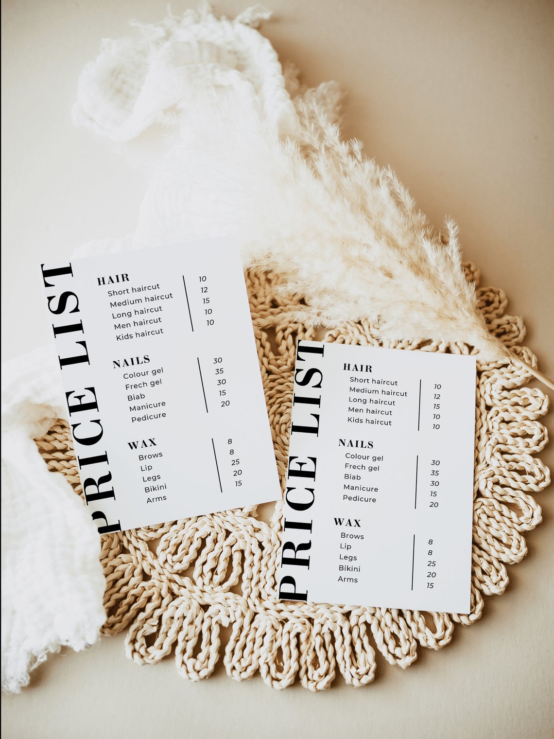 Minimal Price List Template, Modern Price List Template, Salon Service