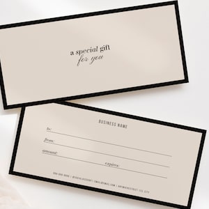 Minimal gift certificate template, voucher template, elegant gift certificate, gift voucher template, elegant gift vouchers, Canva