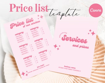 Retro Pink Preisliste Vorlage, Salon für kleine Unternehmen (Canva Editable)