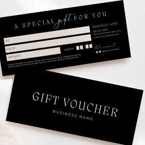 Black gift certificate template, black voucher template, elegant gift certificate, gift voucher template, elegant gift vouchers, Canva - BV