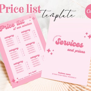 Retro and pink price list template, perfect for any salon or small business | pink price list, pricing list, price sheet - retro pink