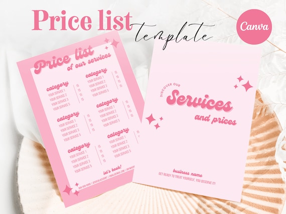 Retro Pink Price List Template, Salon Pricing Sheet (Canva Editable)