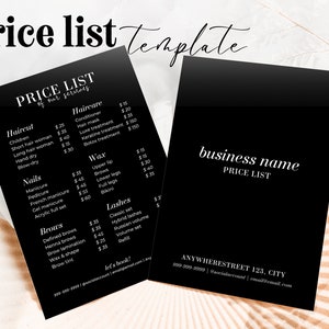 Black price list template, perfect for any salon or small business | Black price list, pricing list, price sheet - BlackB