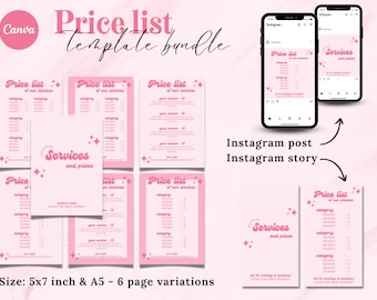 Retro Pink Salon Preisliste Vorlage, Canva Bearbeitbar (Digitaler Download)
