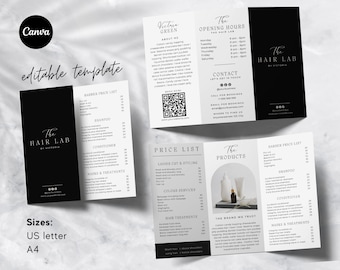 Salon Preisliste Dreifach Broschüre Vorlage, Canva Bearbeitbar (Digitaler Download)