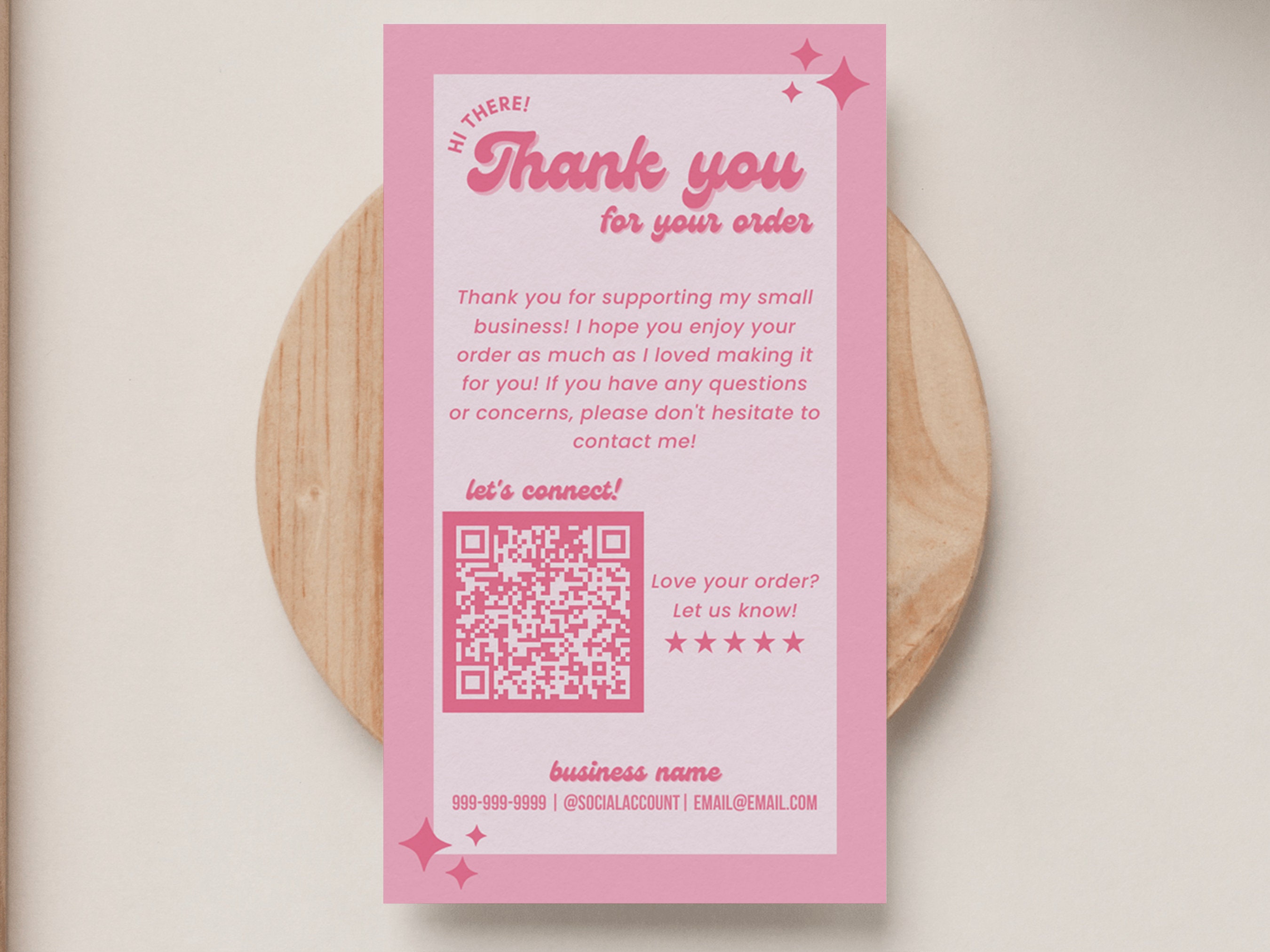 Retro Pink Thank You Card Template With QR Code (canva Editable ...