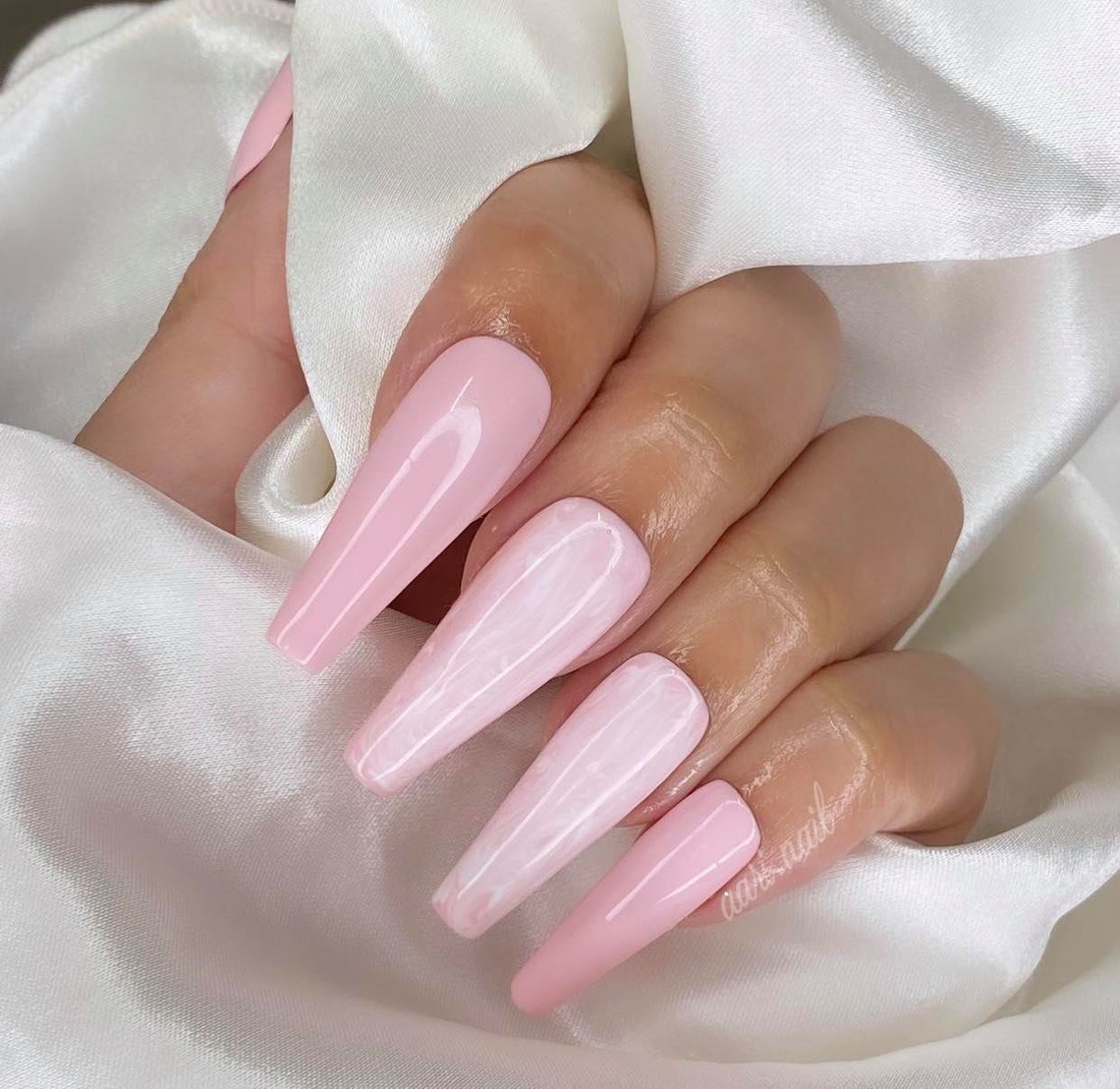 Light Baby pink swirl press on nails Fake nails Etsy