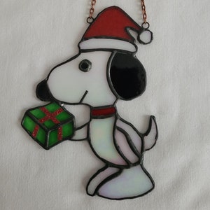 Festive Cartoon Dog Suncatcher - Colorful Stained Glass Christmas Decor or Gift