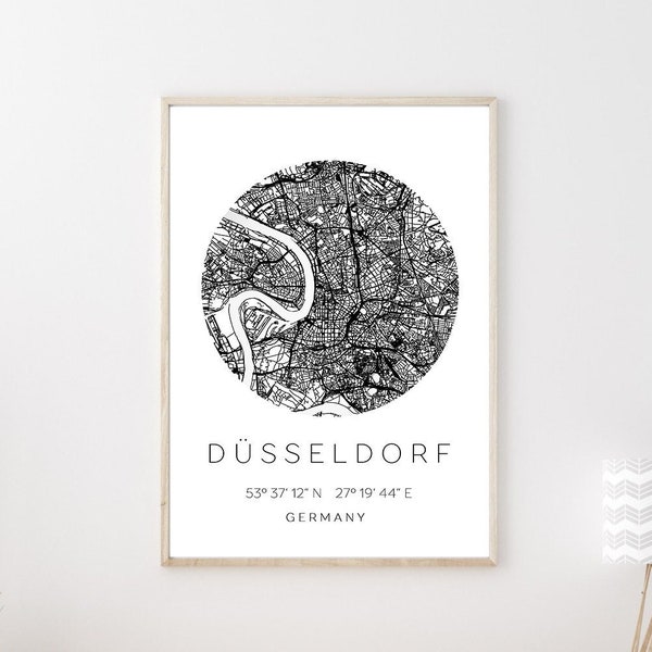 Poster DÜSSELDORF STADTPLAN mit Koordinaten | Heimatstadt | Stadtposter | Personalisiert | Map | Karte Geschenk | Kunstdruck | Umzug Einzug