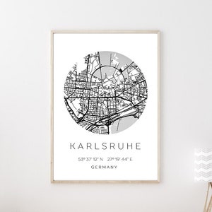 Poster KARLSRUHE STADTPLAN mit Koordinaten | Heimatstadt | Stadtposter | Personalisiert | Map | Karte Geschenk | Kunstdruck | Umzug Einzug