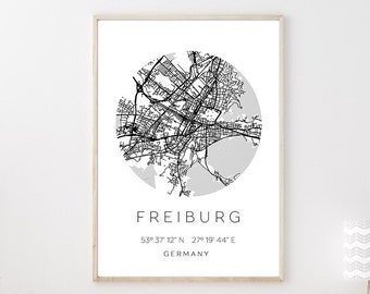Poster FREIBURG STADTPLAN mit Koordinaten | Heimatstadt | Stadtposter | Personalisiert | Map | Karte Geschenk | Kunstdruck | Umzug Einzug